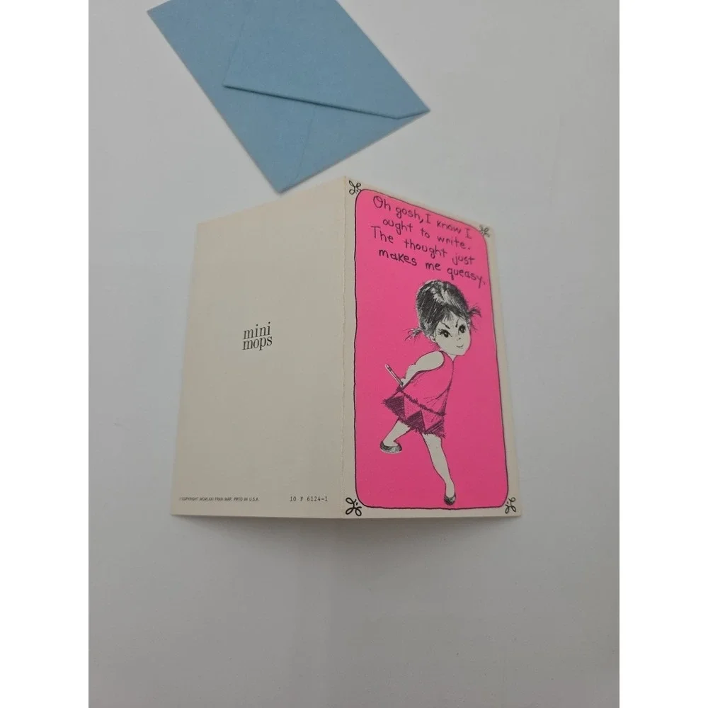Fran Mar Moppets Shy Girl Queasy Vintage Valentines Day Thinking Of You Card